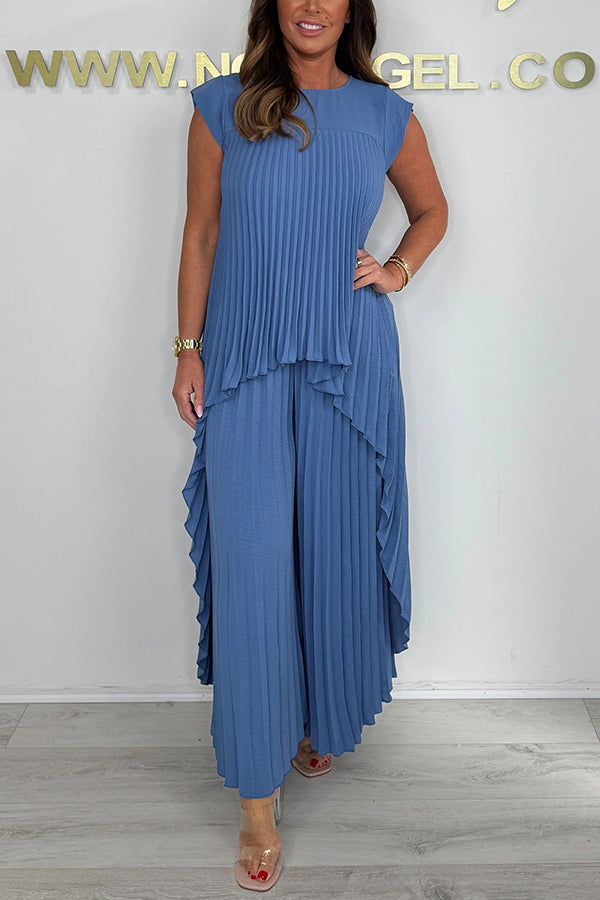 Sherry Pleated Midi Top &amp; Wide-Leg Trousers Set