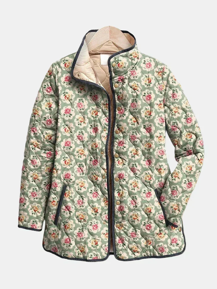 Harper - Vintage Floral Art Print Quilted Jacket