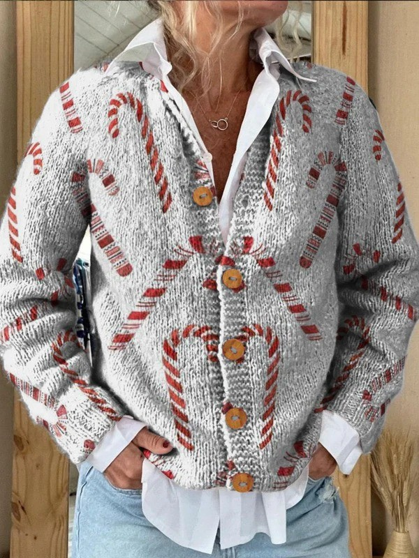 Maeve - Festive Candy Cane Print Cardigan - View 1