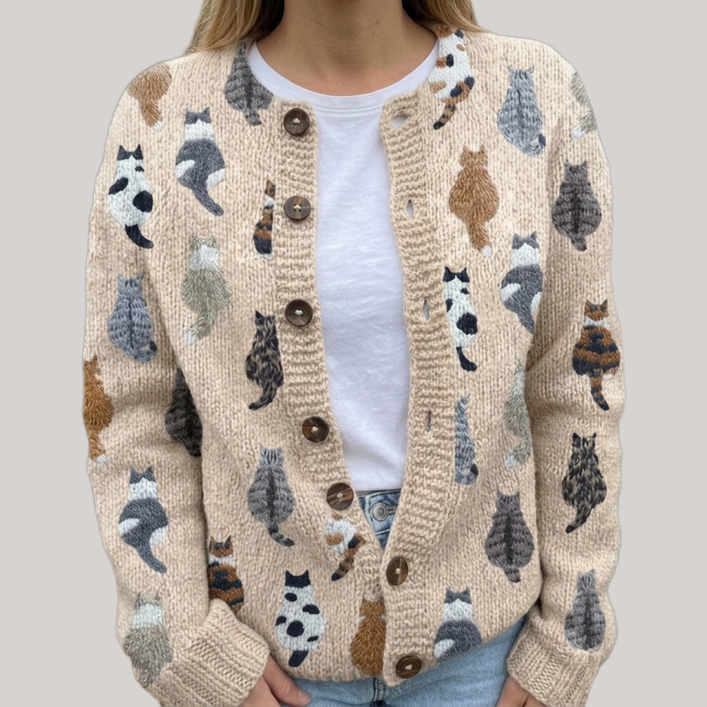 Audrey - Cosy Cat Print Cardigan