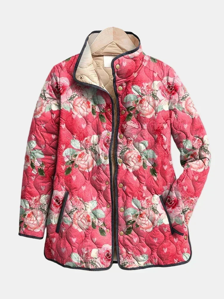 Victoria - Charming Pink Floral Print Quilted Jacket
