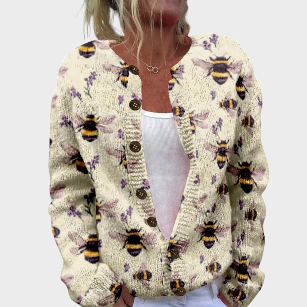 Aine - Bee and Lavender Print Cardigan - Product Photo