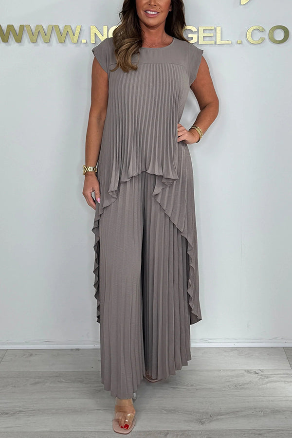 Sherry Pleated Midi Top &amp; Wide-Leg Trousers Set