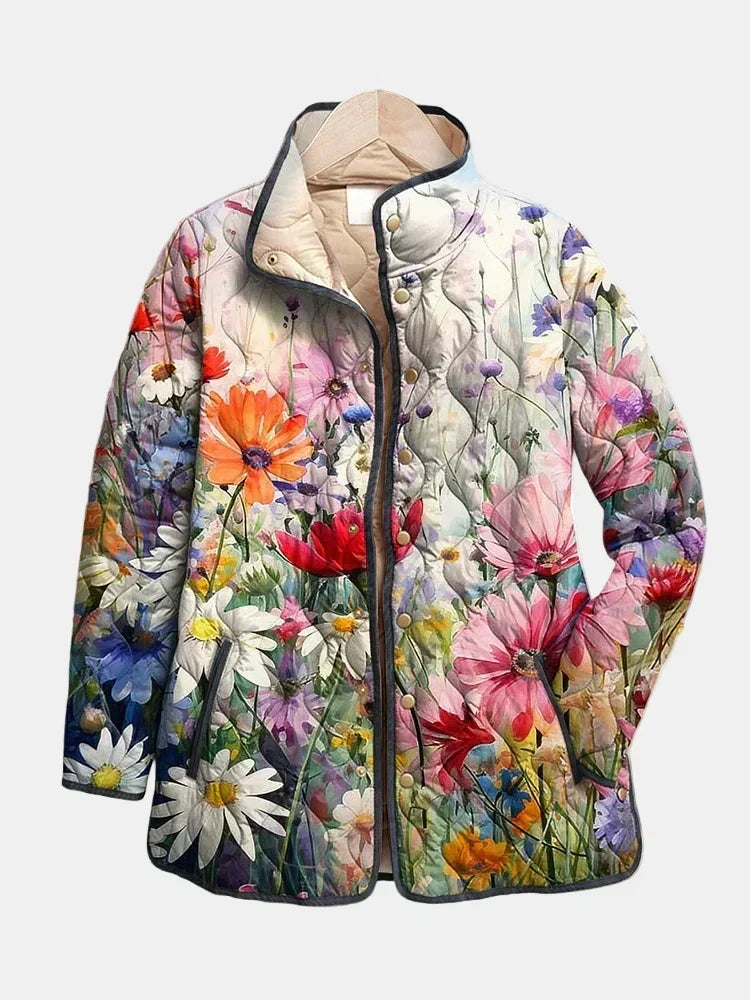 Rachel - Charming Vintage Floral Print Quilted Jacket