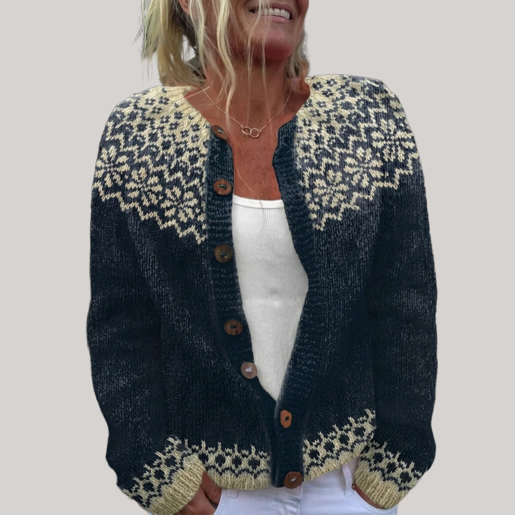 Isla - Navy Snowflake Print Cardigan