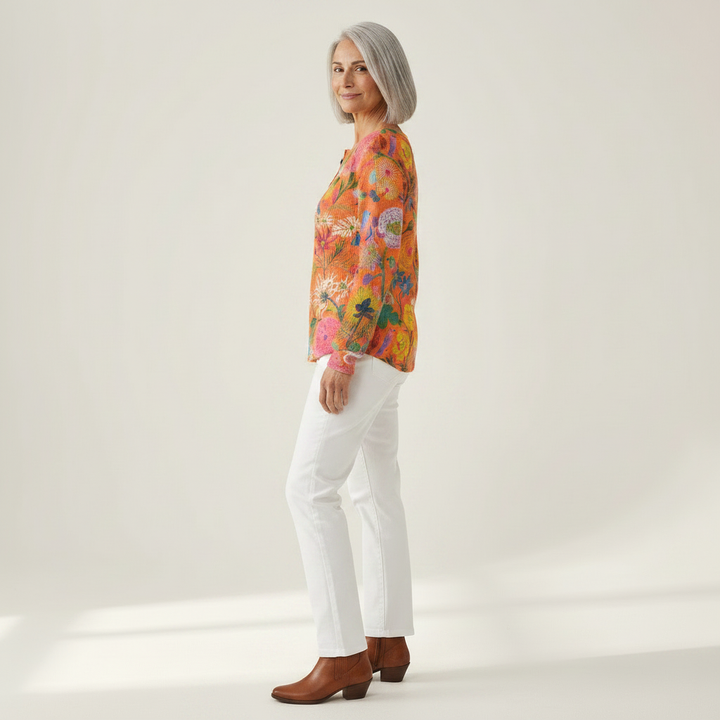 Britt - Flowers on orange - View 2