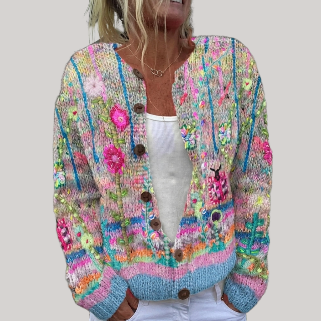 Silvia - Colourful Blossom Print Cardigan
