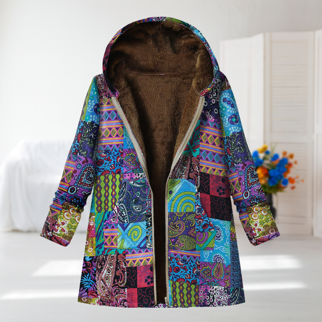 Elisa - Blue Paisley Hooded Coat