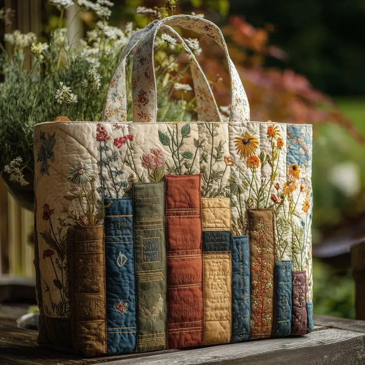 Books Flowers Handmade Bag