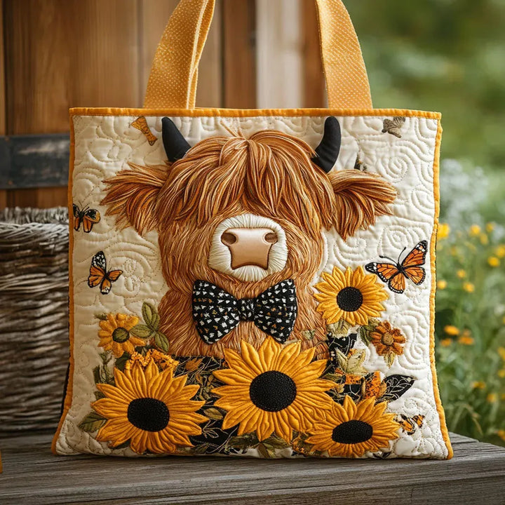 Highland Cow Sunflowers Handmade Bag