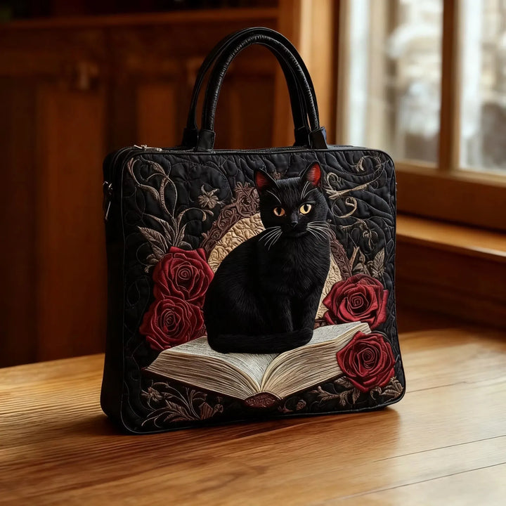 Black Cat on Books Handmade Bag