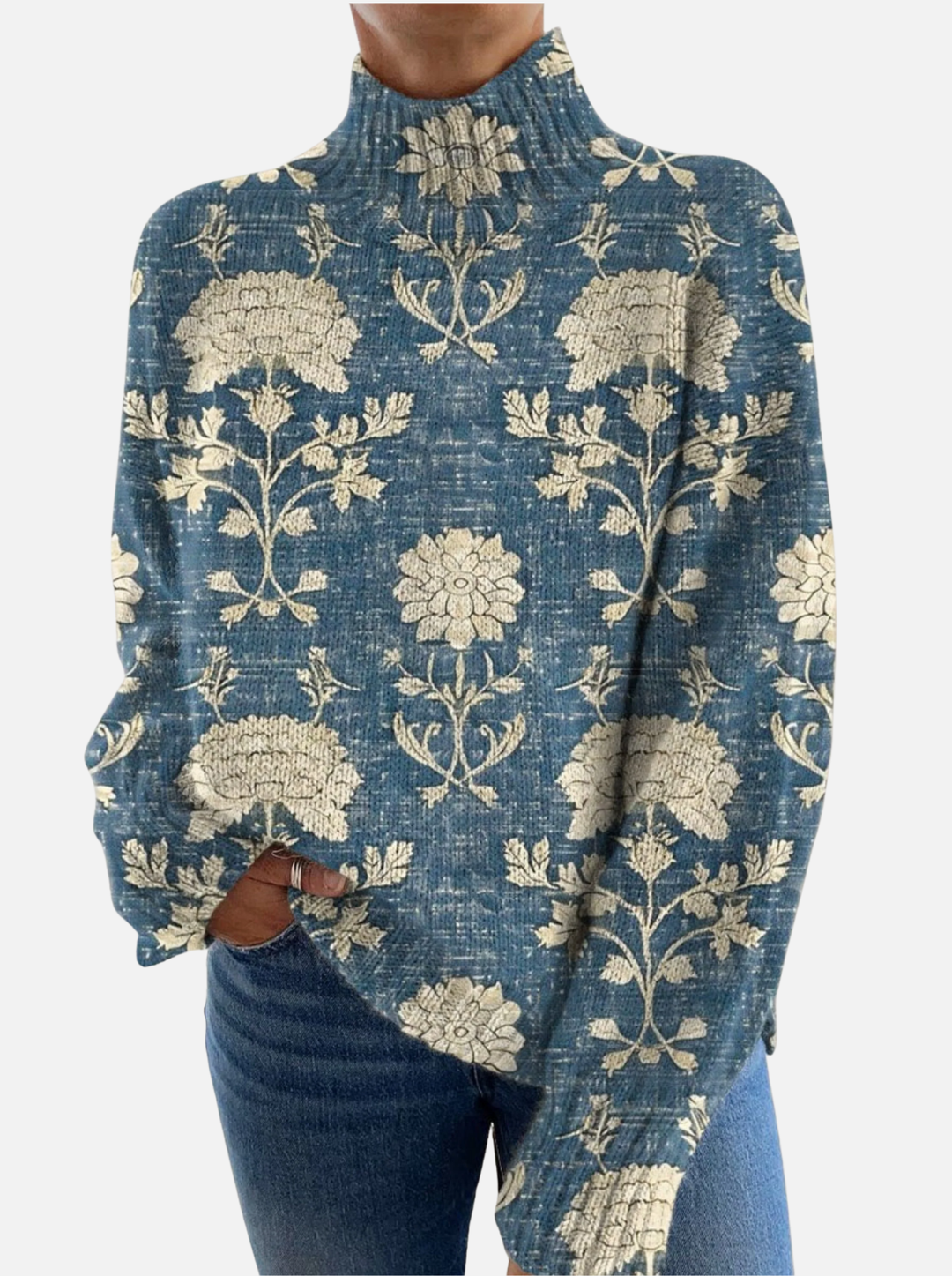 Charlotte - Classic Botanical Roll Neck Jumper