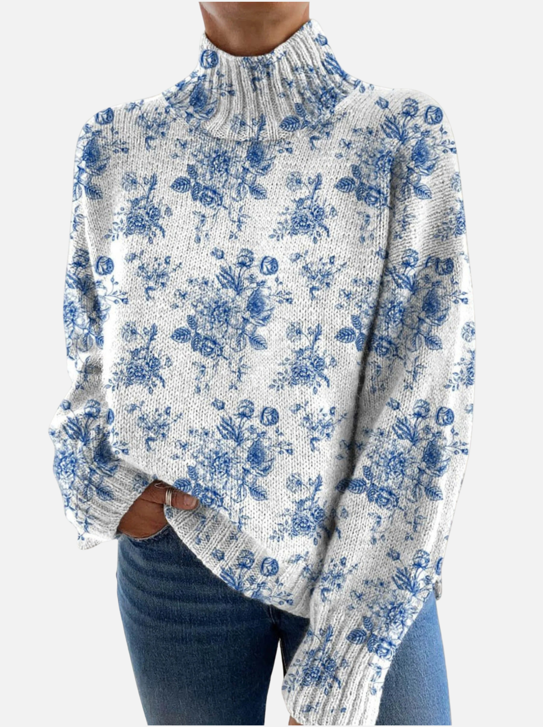 Lucy - Classic Floral Roll Neck Jumper