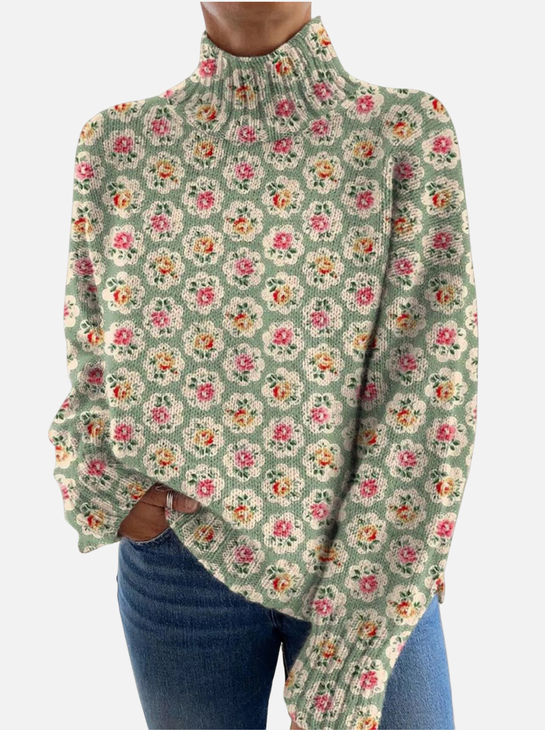 Anna - Multicolour Floral Roll Neck Jumper