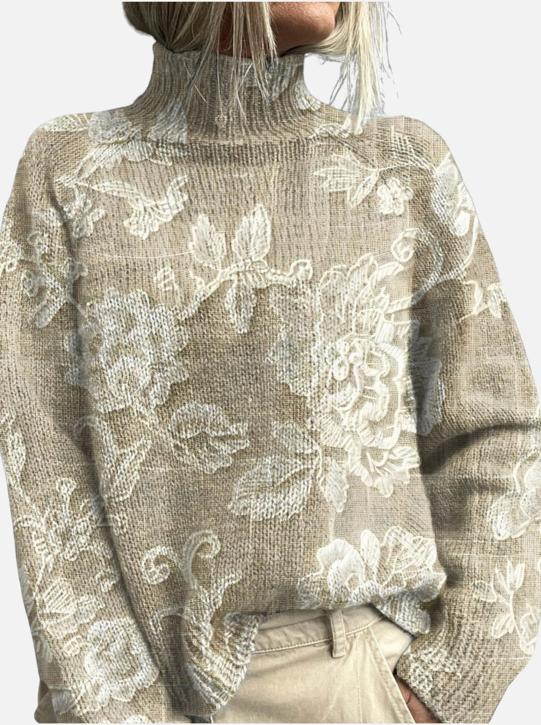 Kelly - Tonal Floral Roll Neck Jumper
