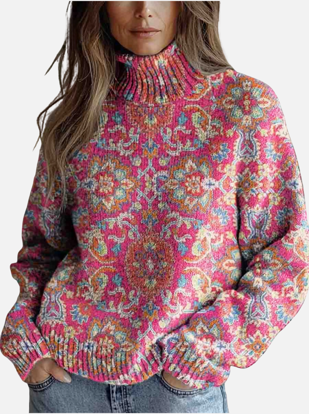 Natalie - Vibrant Floral Roll Neck Jumper