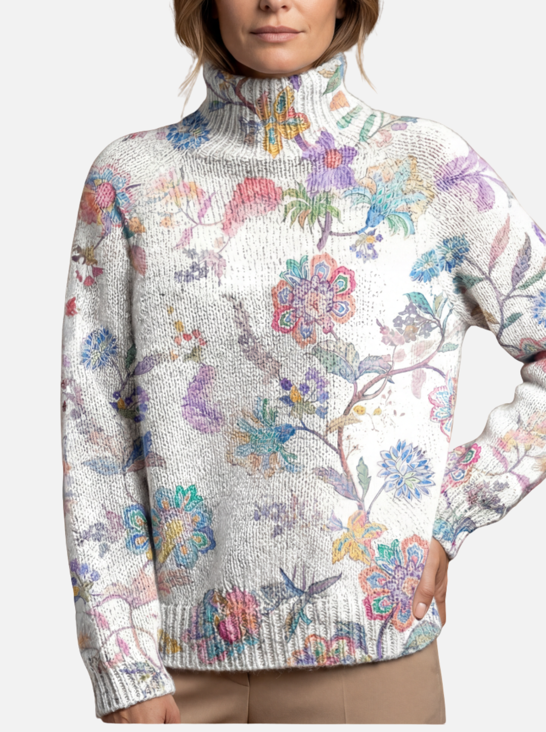 Louise - Pastel Floral Roll Neck Jumper