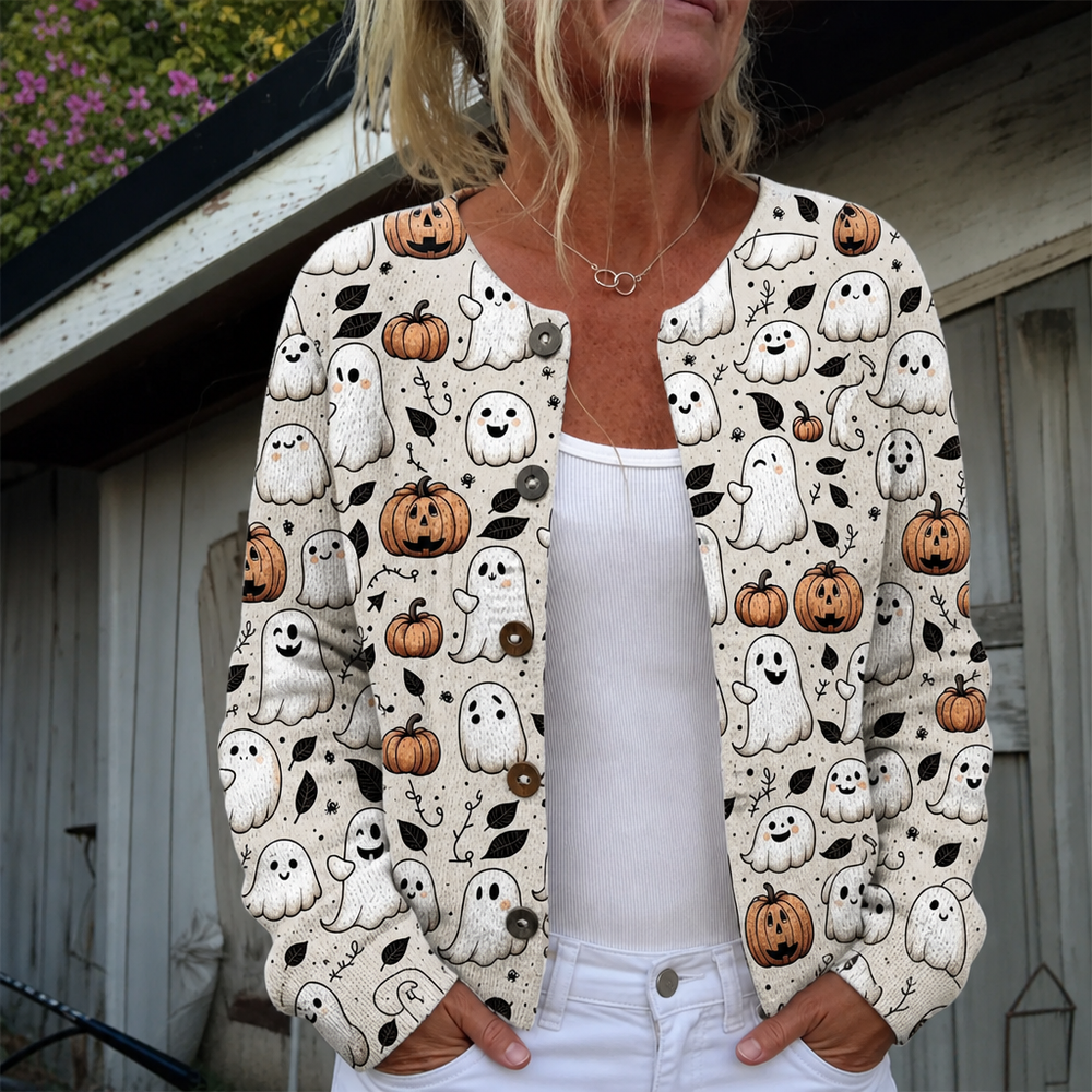 Orla - Ghost and Pumpkin Cardigan - Product Photo