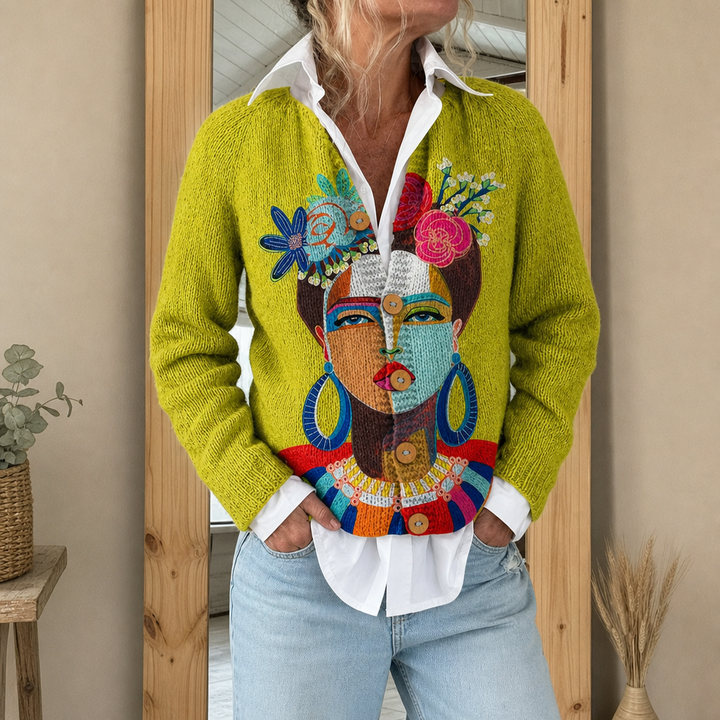 Roisin - Artistic Portrait Print Cardigan - Product Photo