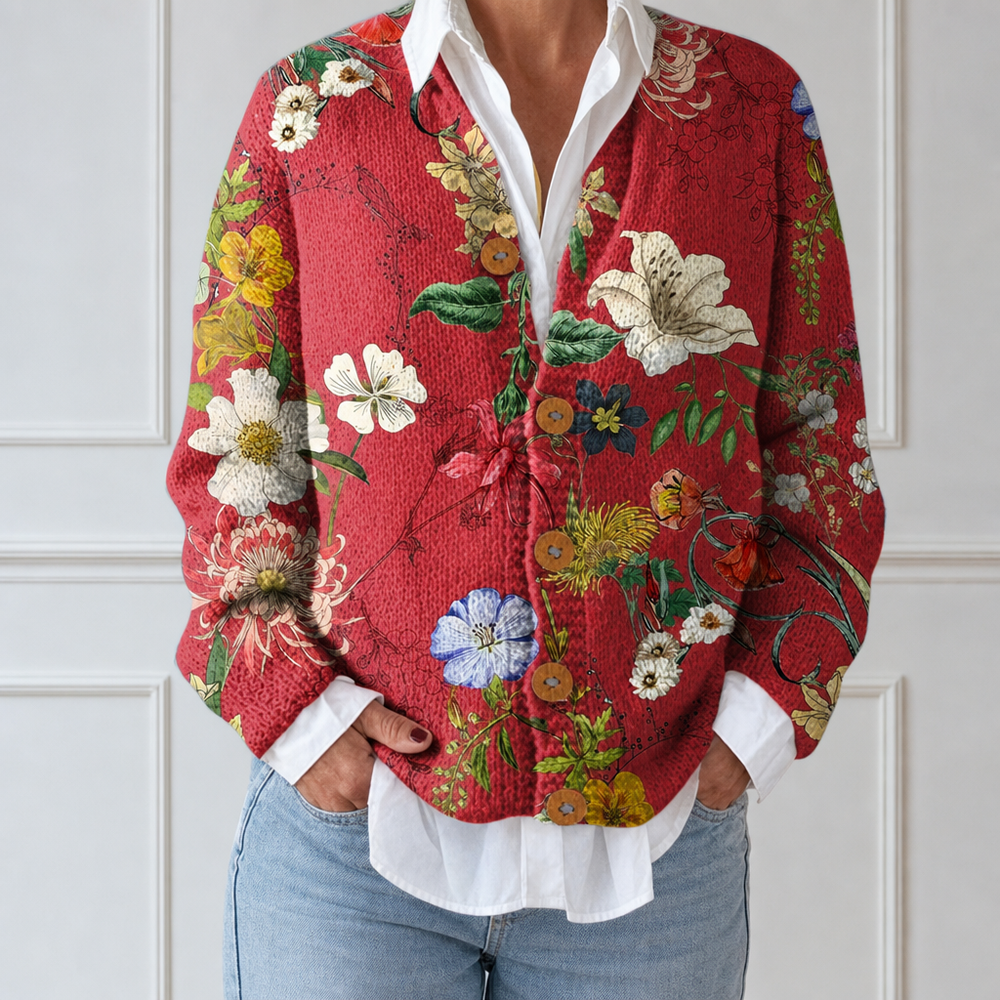 Aisling - Vintage Botanical Print Cardigan - Product Photo