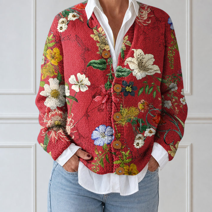 Aisling - Vintage Botanical Print Cardigan - Product Photo