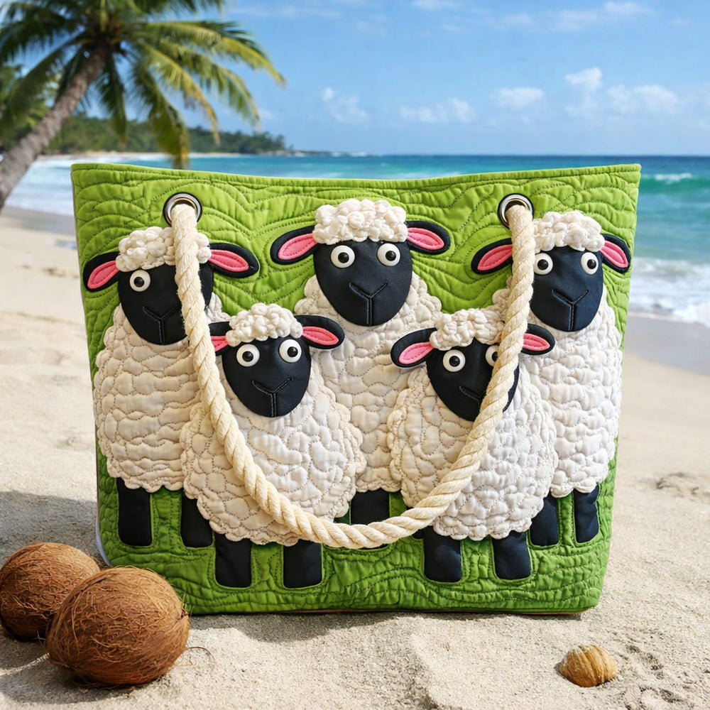 Handmade quilted beach bag - Sheep Sky design