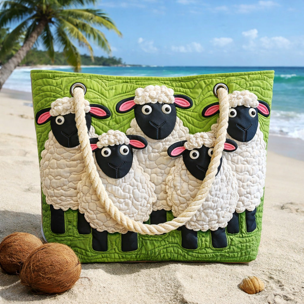 Handmade quilted beach bag - Sheep Sky design