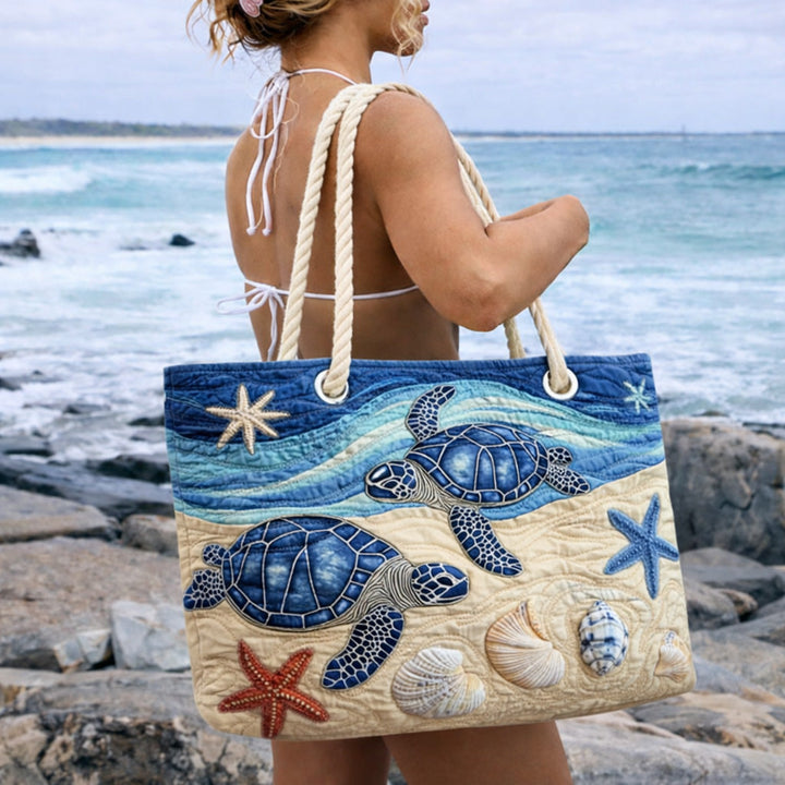 Handmade quilted beach bag - Turtle Ocean Escape design