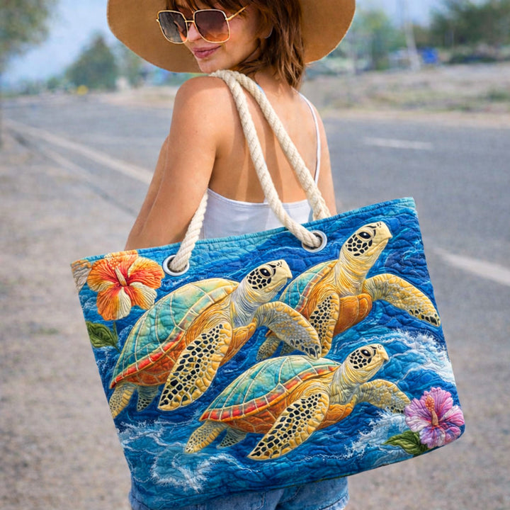 Handmade quilted beach bag - Sea Turtle II design