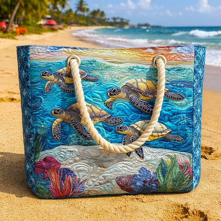 Handmade quilted beach bag - Sea Turtle design