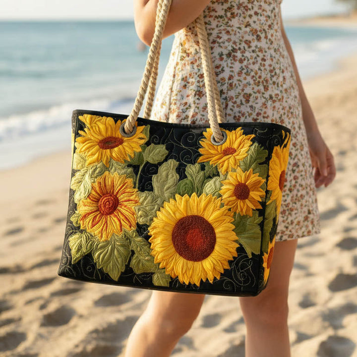 Handmade quilted beach bag - Sunflower design