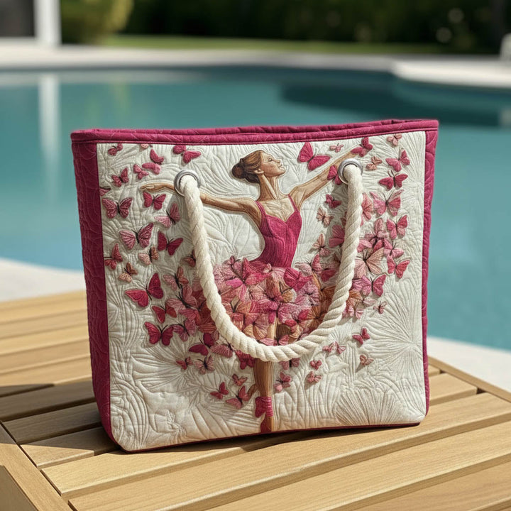 Handmade quilted beach bag - Ballerina design
