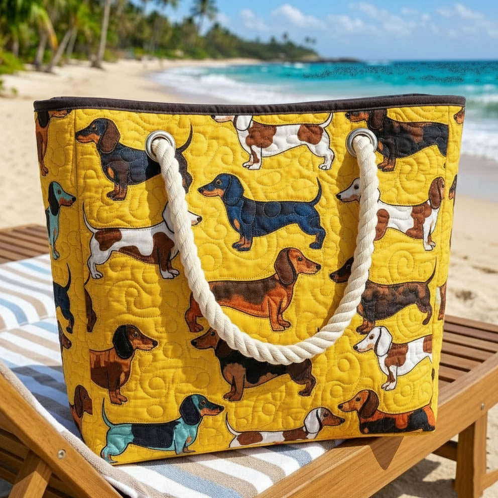 Handmade quilted beach bag - Dachshund design