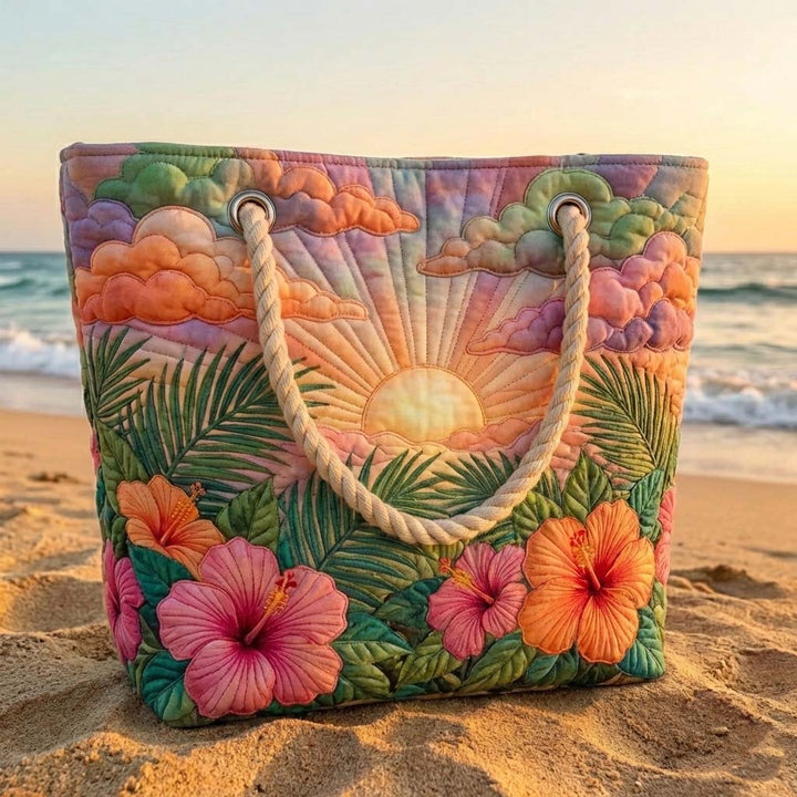 Handmade quilted beach bag - Tropical Sunrise design