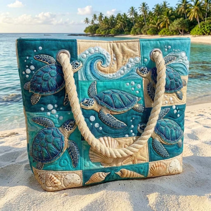 Handmade quilted beach bag - Turtle Bay design