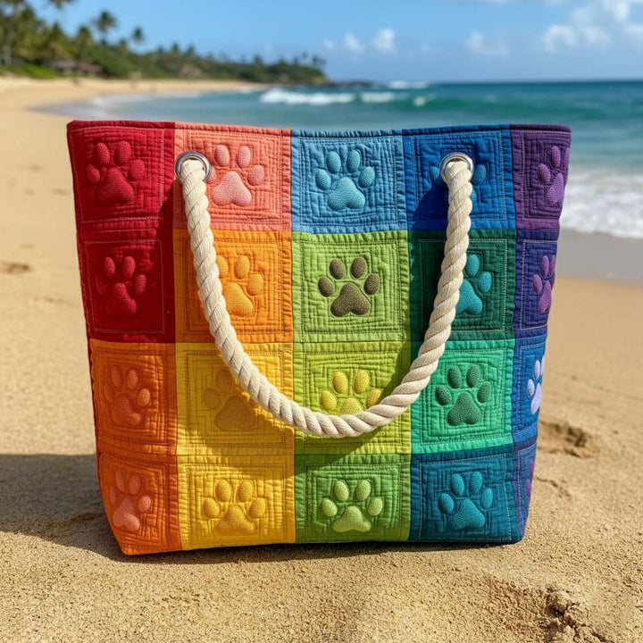 Handmade quilted beach bag - Paw Print Patch design