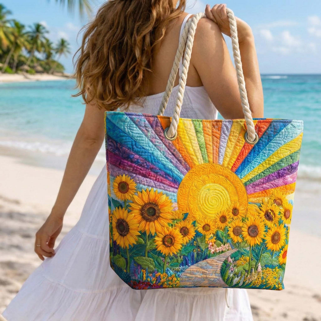 Handmade quilted beach bag - Rainbow Sun design