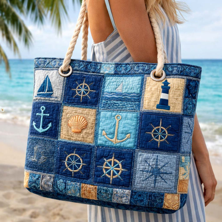 Handmade quilted beach bag - Nautical Blue design
