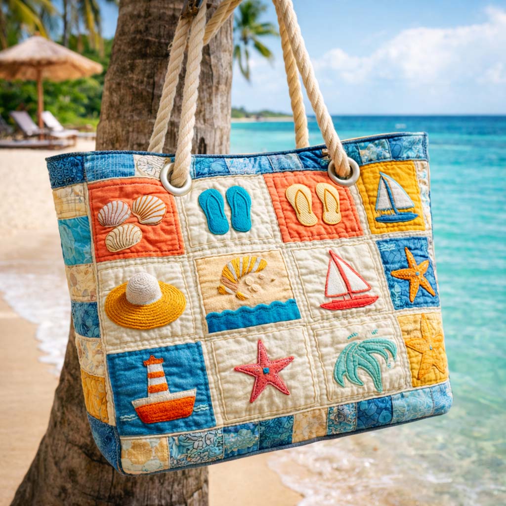 Handmade quilted beach bag