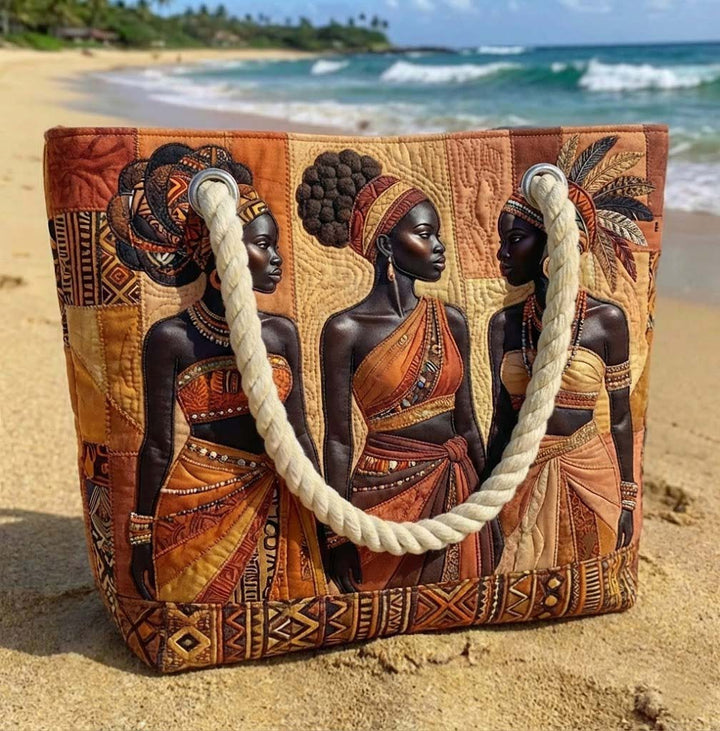 Handmade quilted beach bag - Melanin Queens Glow design