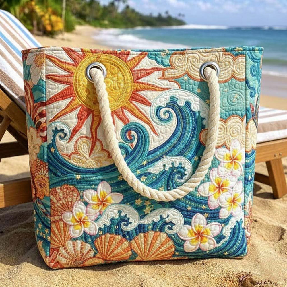 Handmade quilted beach bag - Warm Halo design