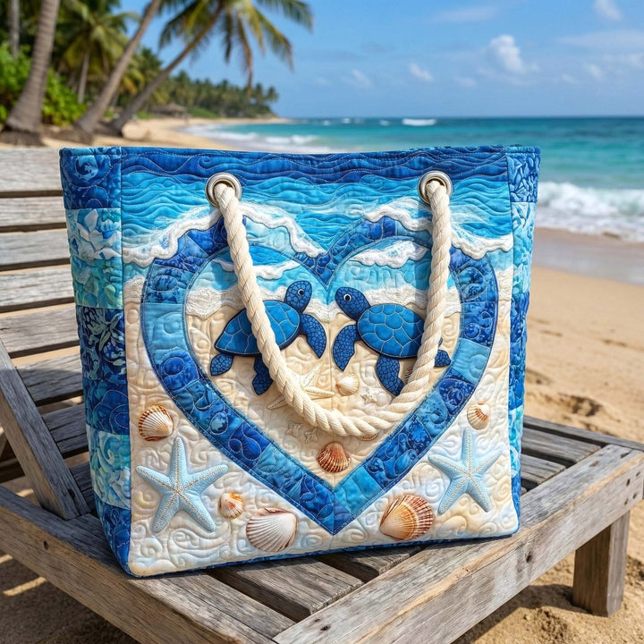 Handmade quilted beach bag - Turtle Serenity design