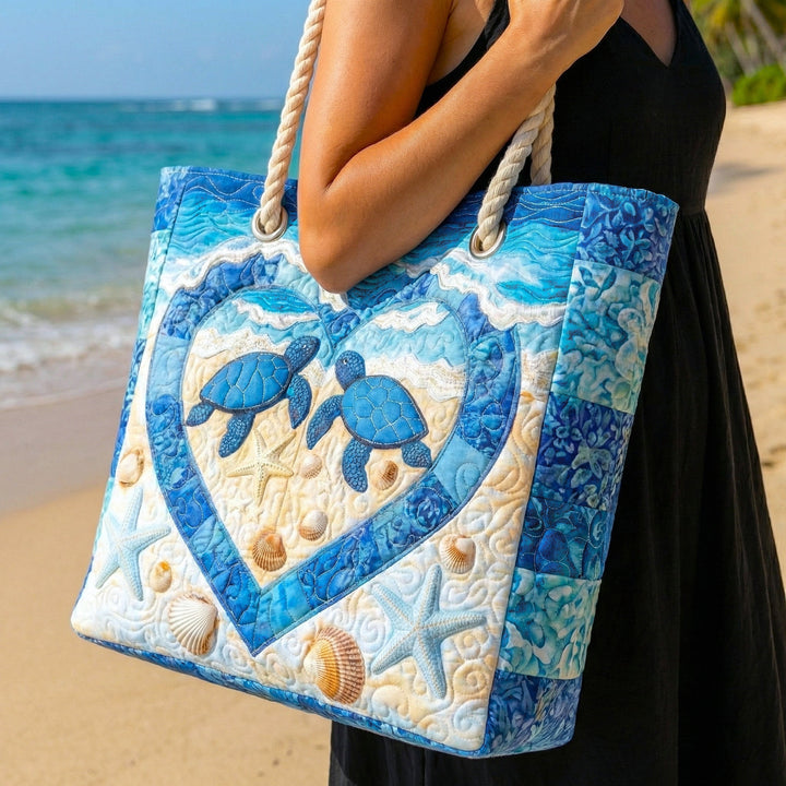 Handmade quilted beach bag - Turtle Serenity design