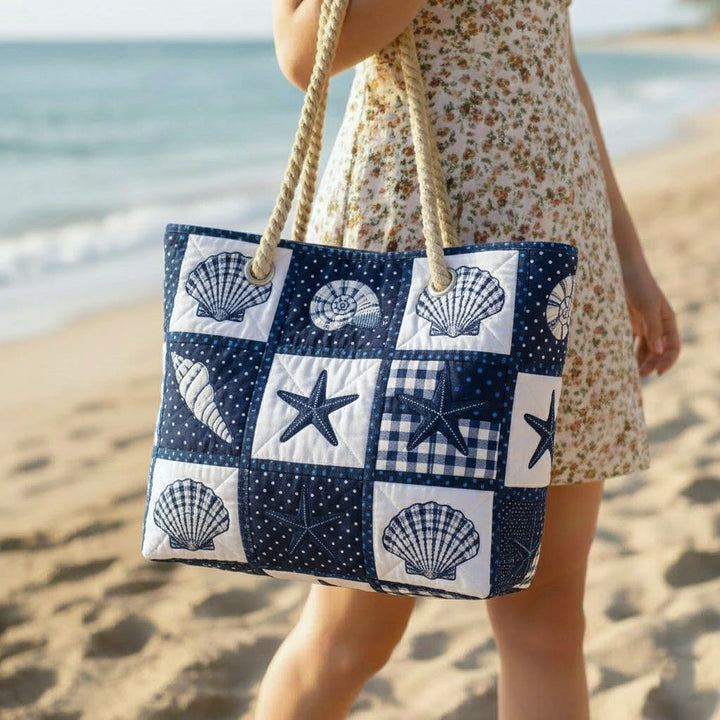 Handmade quilted beach bag - Shell Serenity design