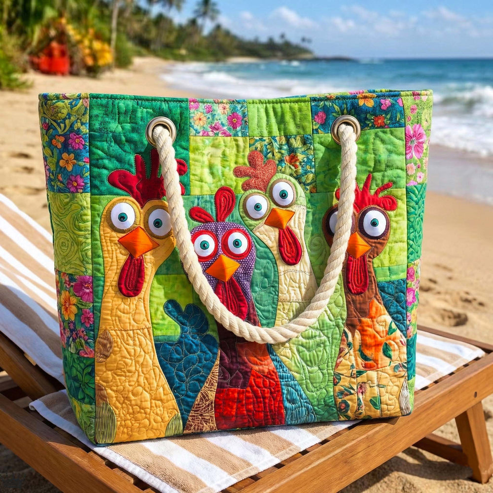 Handmade quilted beach bag - Funky Chicken design