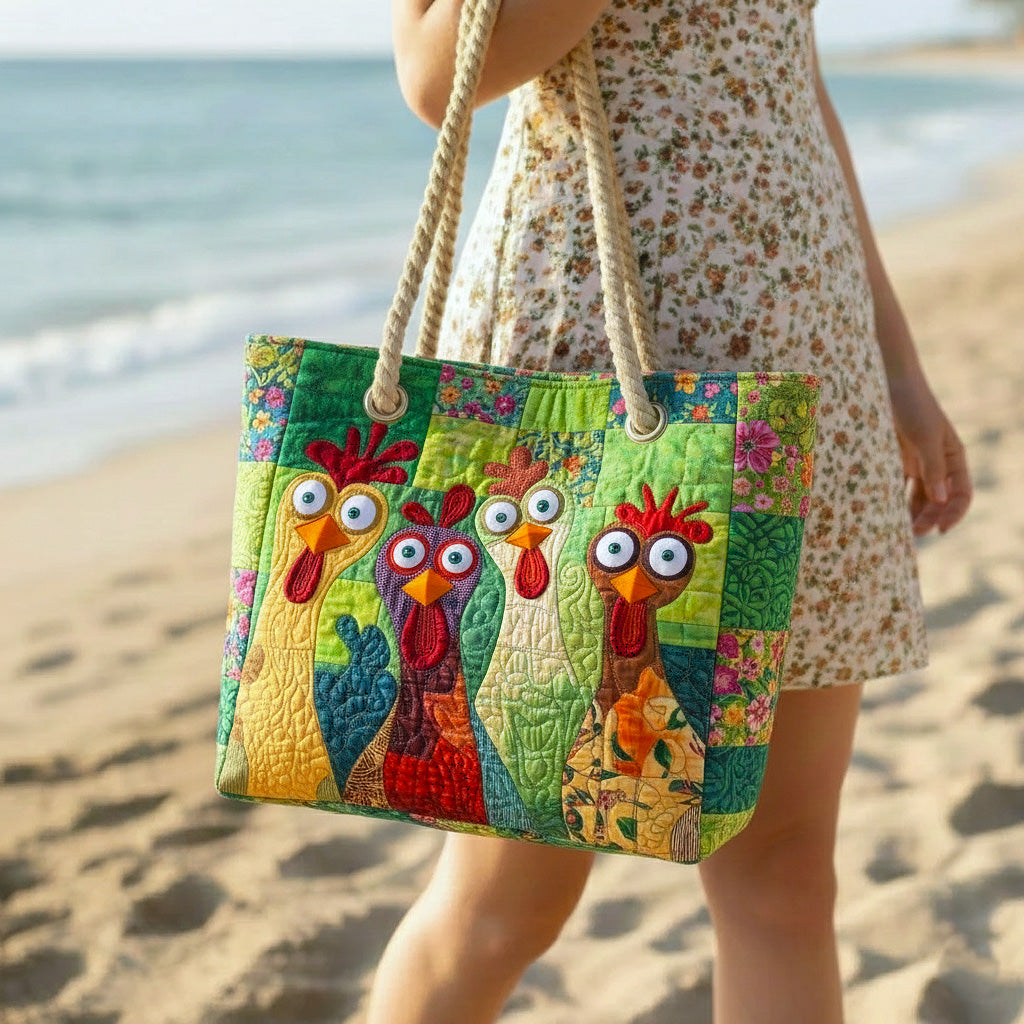Handmade quilted beach bag - Funky Chicken design