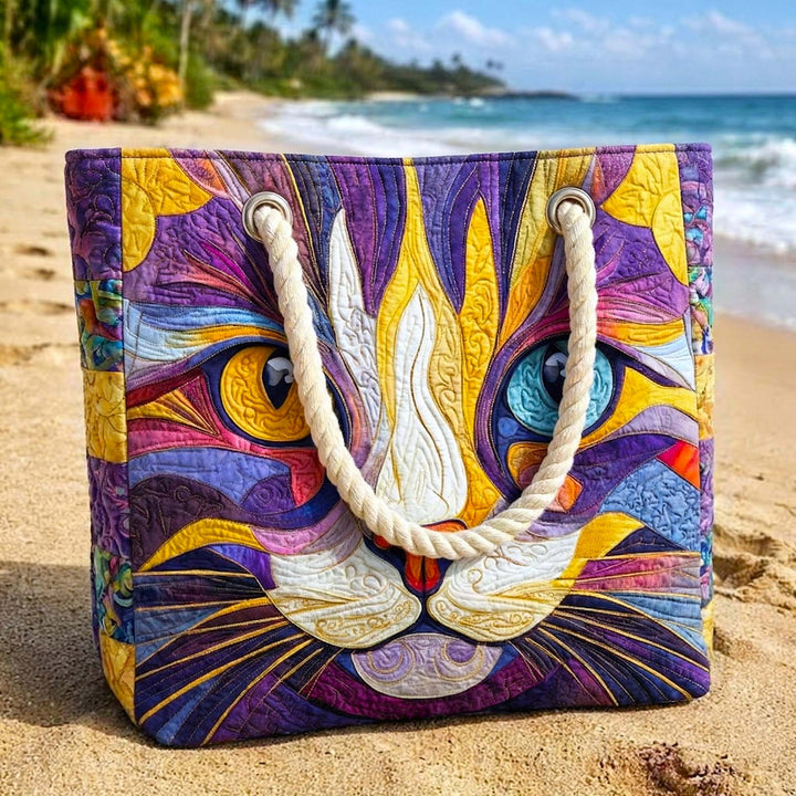 Handmade quilted beach bag - Catitude design