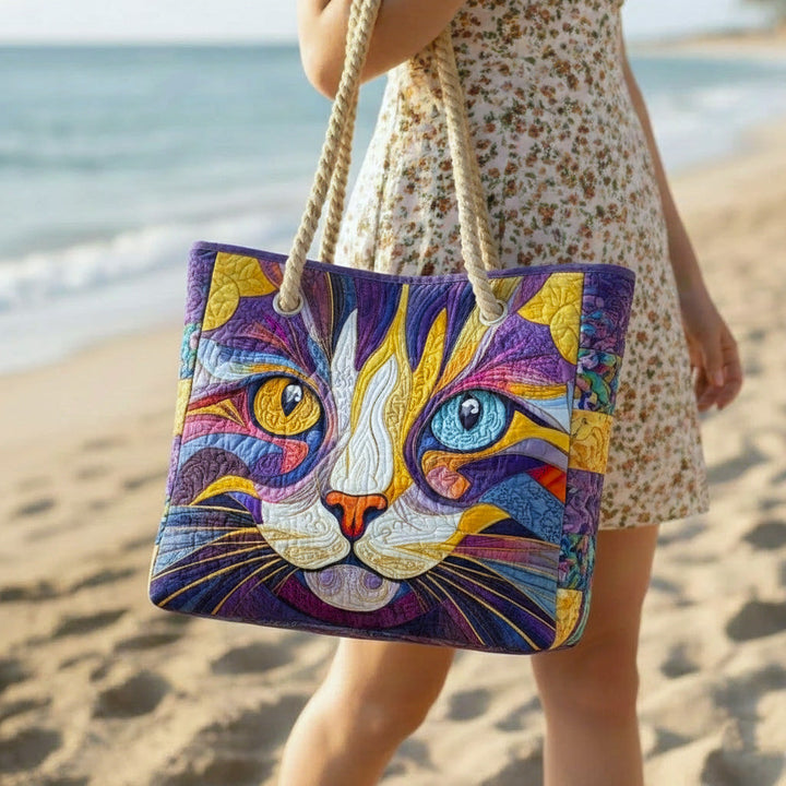 Handmade quilted beach bag - Catitude design