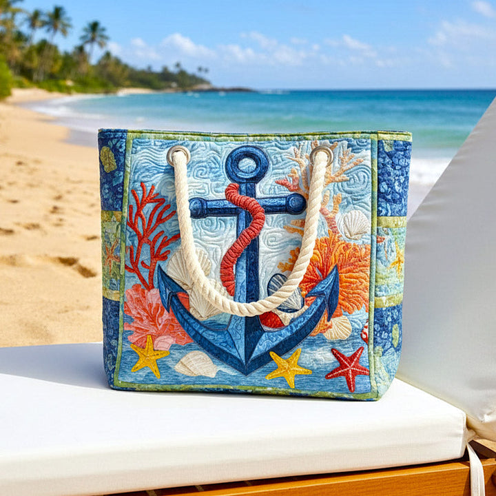 Handmade quilted beach bag - Nautical Anchor design