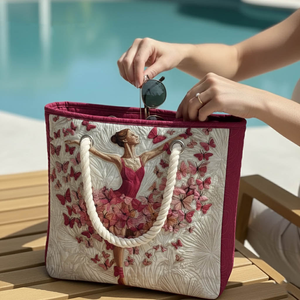 Handmade quilted beach bag - Ballerina design